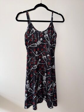 Too Fast Black Skeleton & Red Rose Dress